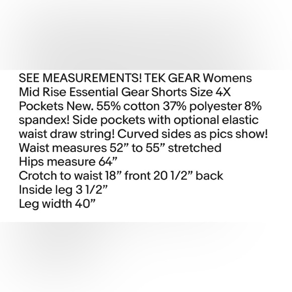 TEK GEAR Womens Mid Rise Essential Gear Shorts Size 4X Pockets New - Picture 7 of 7